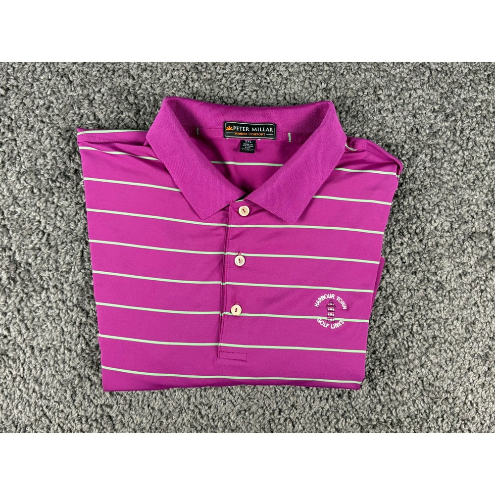 Peter Millar Summer Comfort Polo Shirt Mens XXL Purple Striped Harbour Town Golf